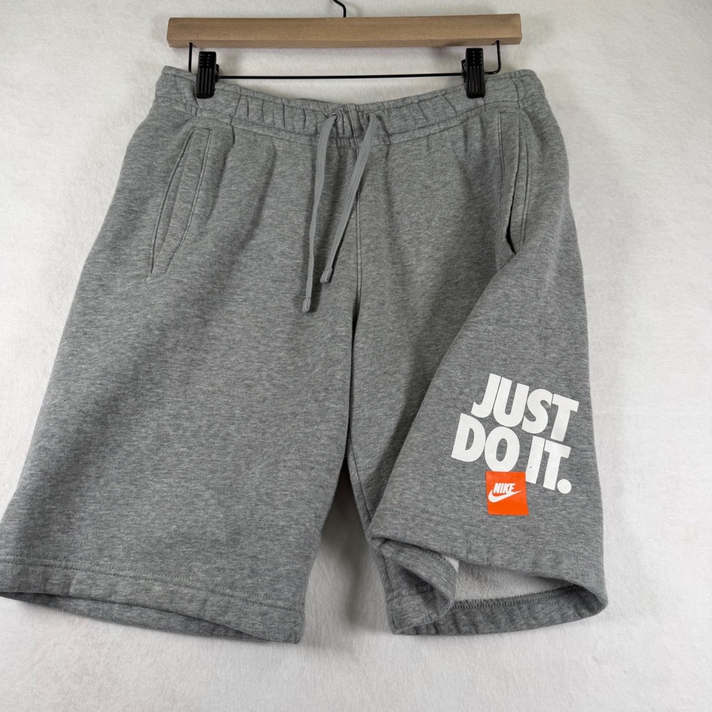 Nike Mens Just Do It Fleece Shorts Gray Graphic Logo Drawstring Size L (32)